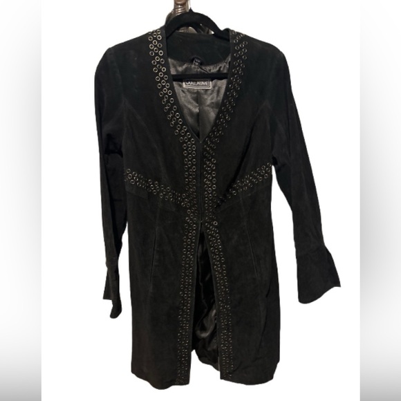 Black Women's Suede Jacket with Studded Detailing - Picture 4 of 12